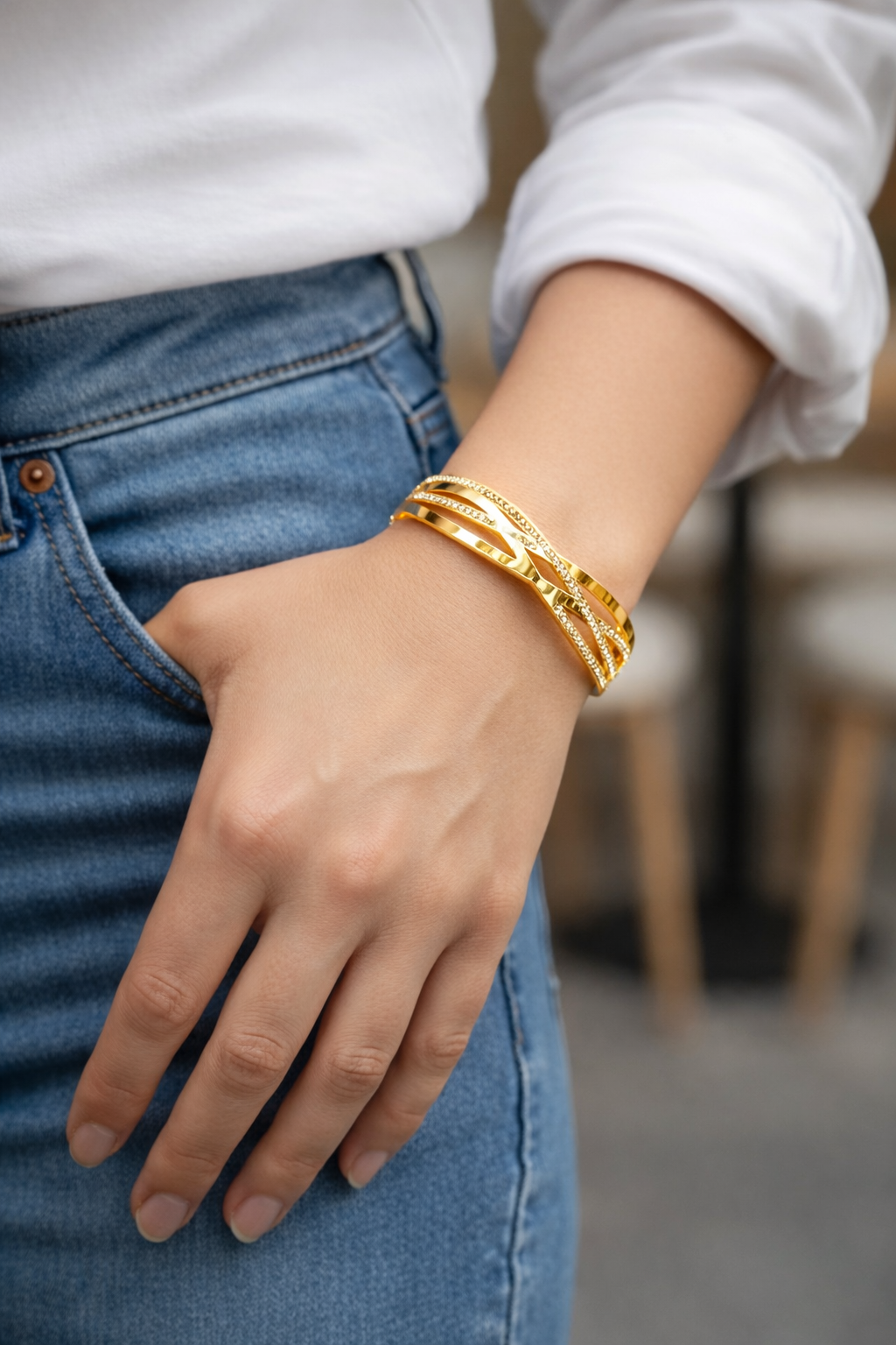 Seraphine Wave Diamond Gold Bracelet