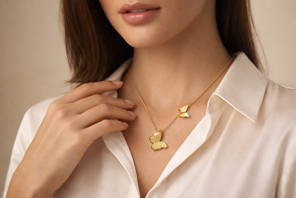 Twin Butterfly Gold Necklace