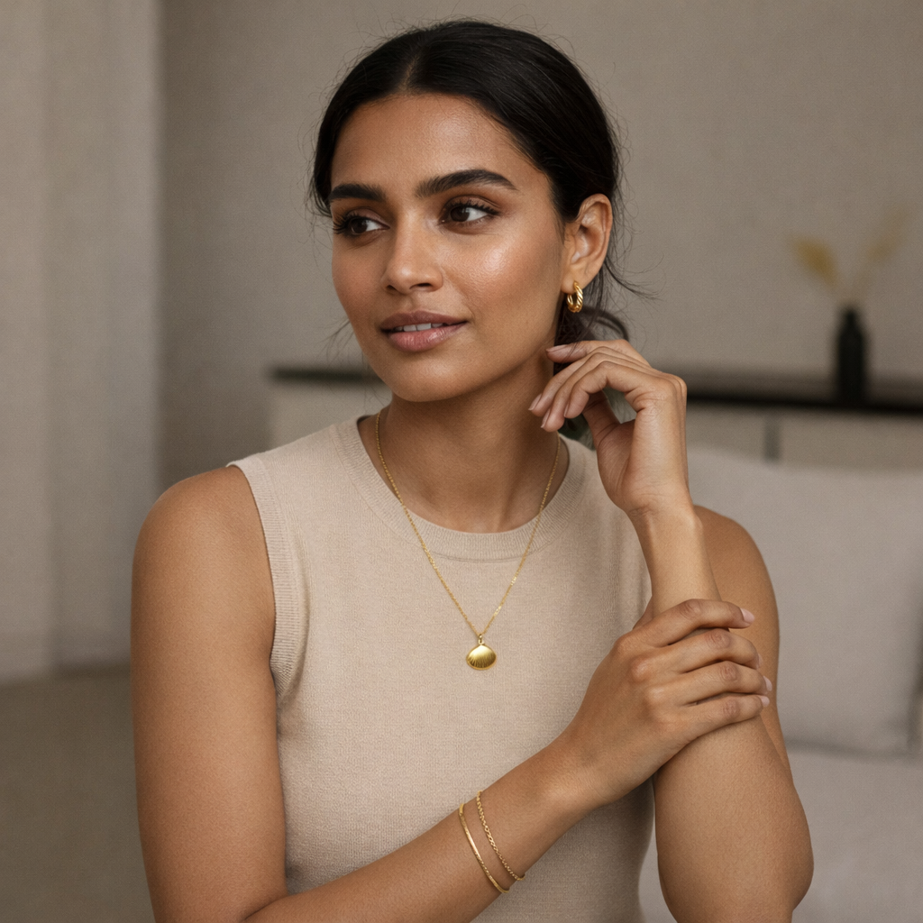 Gold Scallop Pendant Necklace