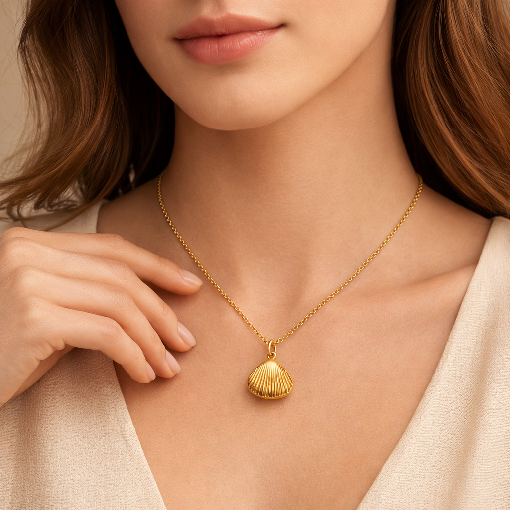 Gold Scallop Pendant Necklace